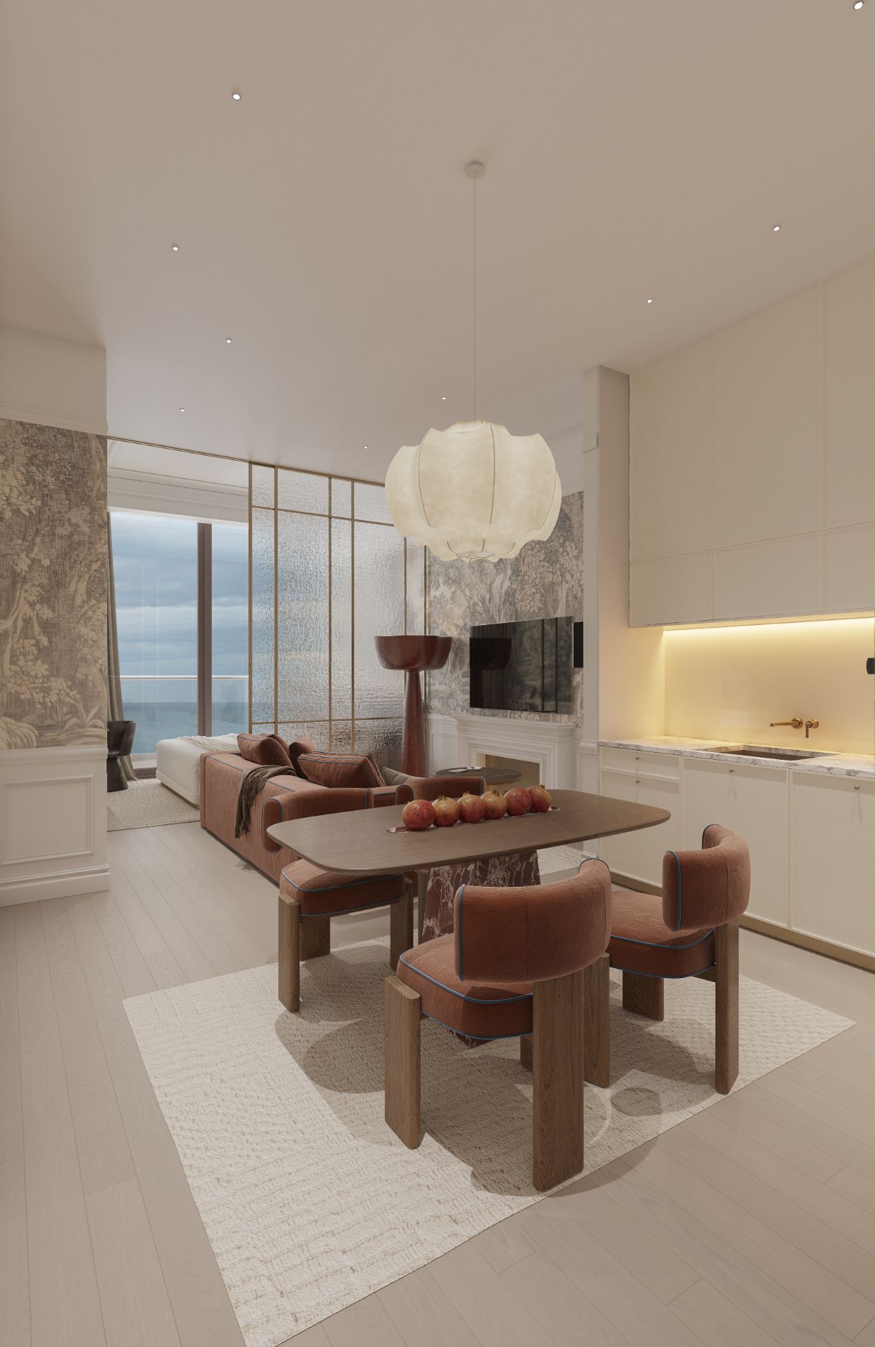 Open living & dining with sea view